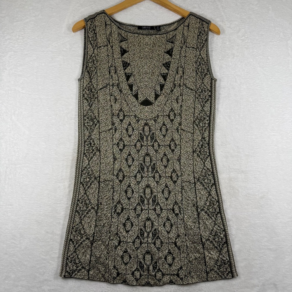 Carlisle Womens Small Metallic Geometric Knit Sleeveless Tunic Gold Silver Black